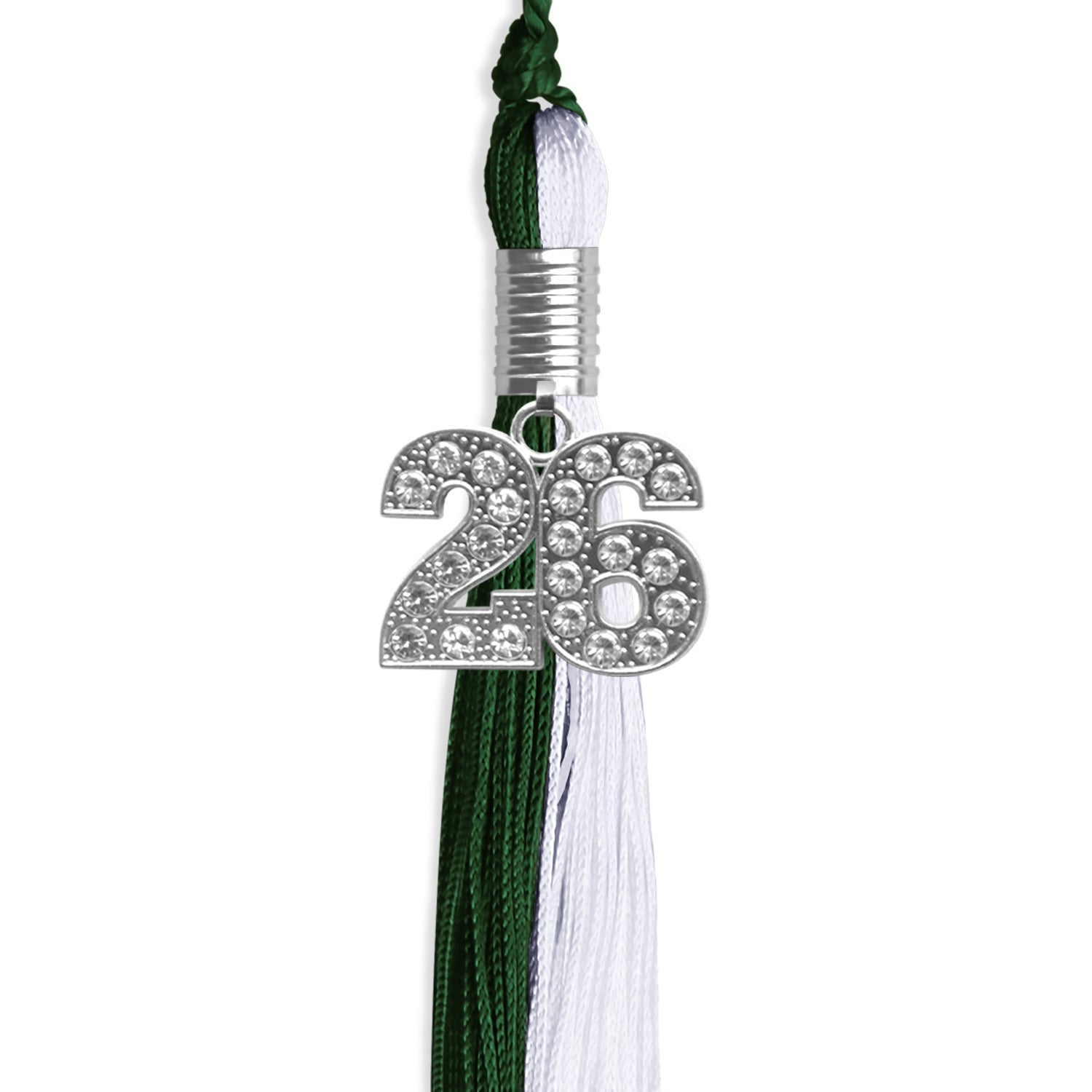 Hunter Green/White Graduation Tassel with Silver Bling Charm by Wholesale Grad Supply