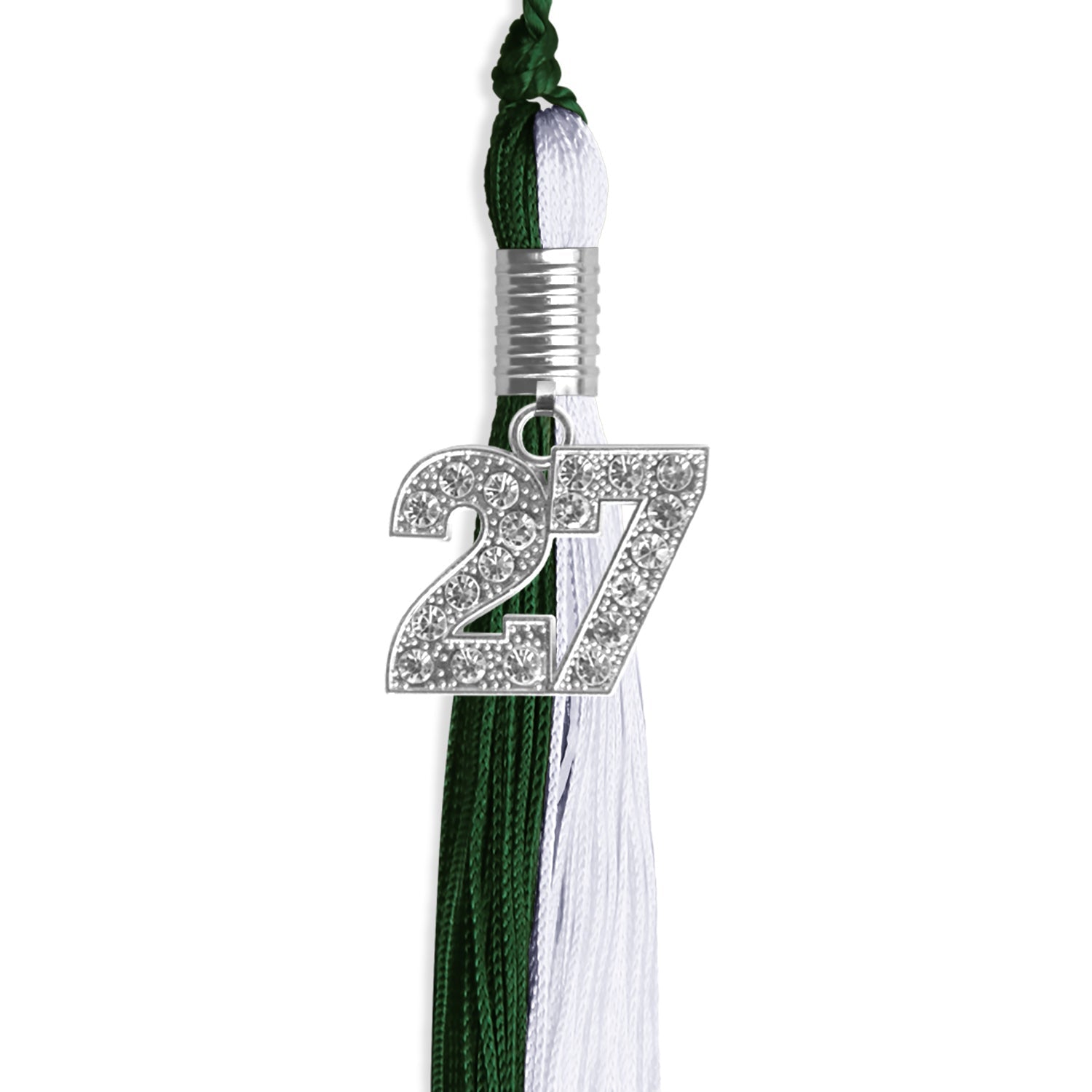 Hunter Green/White Graduation Tassel with Silver Bling Charm by Wholesale Grad Supply