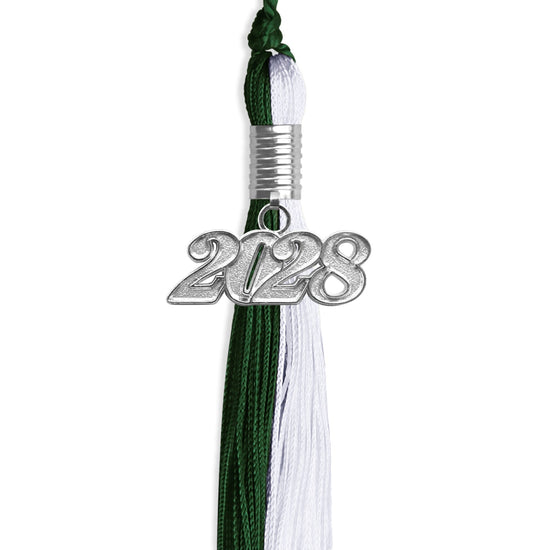Hunter Green/White Graduation Tassel with Silver Bling Charm by Wholesale Grad Supply