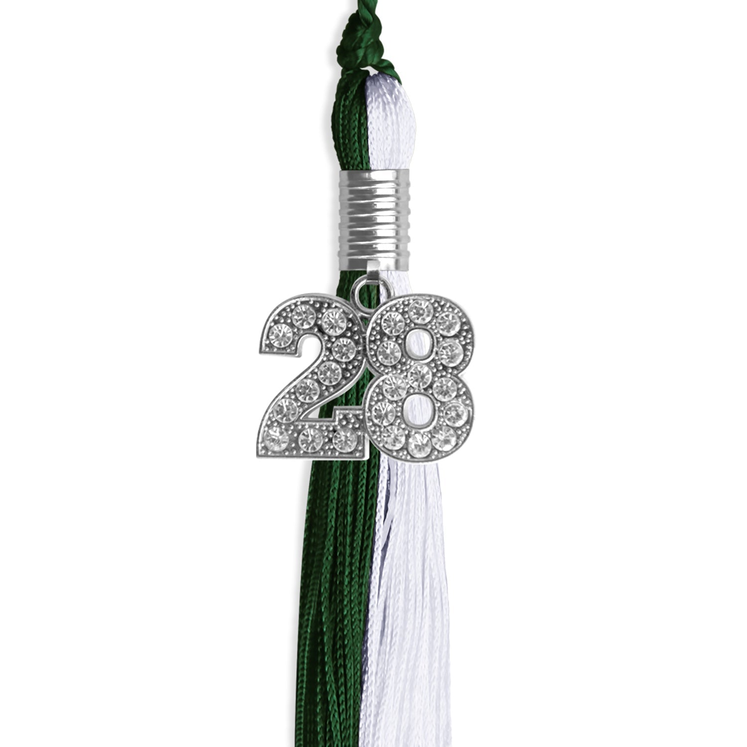 Hunter Green/White Graduation Tassel with Silver Bling Charm by Wholesale Grad Supply