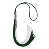 Hunter Green/White Graduation Tassel with Silver Stacked Date Drop by Wholesale Grad Supply
