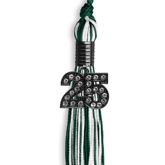 Hunter Green/White Mixed Color Graduation Tassel with Black Bling Charm by Wholesale Grad Supply