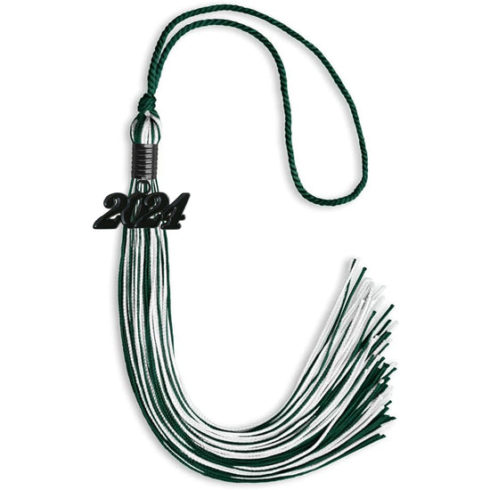 Hunter Green/White Mixed Color Graduation Tassel with Black Bling Charm by Wholesale Grad Supply