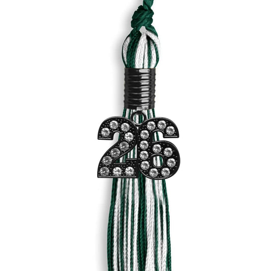 Hunter Green/White Mixed Color Graduation Tassel with Black Bling Charm by Wholesale Grad Supply
