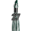 Hunter Green/White Mixed Color Graduation Tassel with Black Bling Charm by Wholesale Grad Supply
