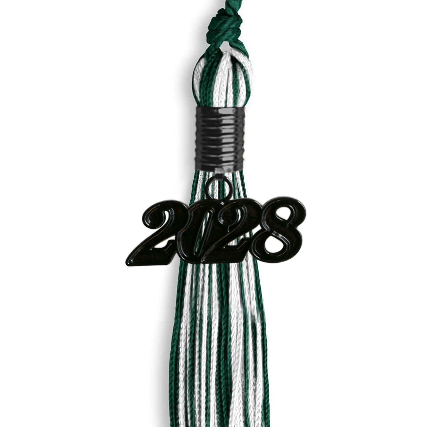 Hunter Green/White Mixed Color Graduation Tassel with Black Bling Charm by Wholesale Grad Supply