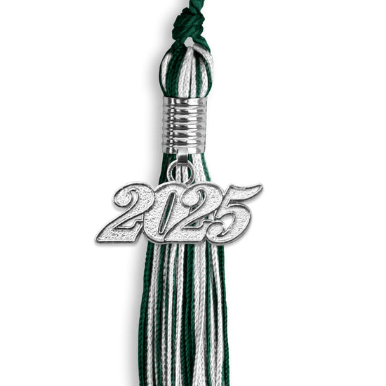 Hunter Green/White Mixed Color Graduation Tassel with Silver Bling Charm by Wholesale Grad Supply