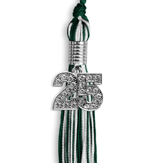 Hunter Green/White Mixed Color Graduation Tassel with Silver Bling Charm by Wholesale Grad Supply