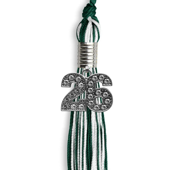 Hunter Green/White Mixed Color Graduation Tassel with Silver Bling Charm by Wholesale Grad Supply