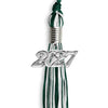 Hunter Green/White Mixed Color Graduation Tassel with Silver Bling Charm by Wholesale Grad Supply