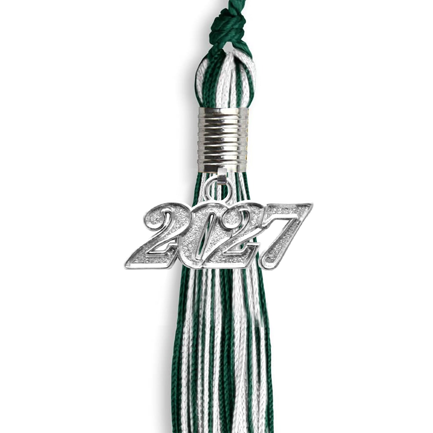 Hunter Green/White Mixed Color Graduation Tassel with Silver Bling Charm by Wholesale Grad Supply