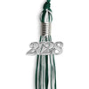 Hunter Green/White Mixed Color Graduation Tassel with Silver Bling Charm by Wholesale Grad Supply