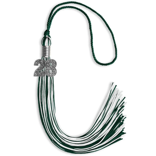 Hunter Green/White Mixed Color Graduation Tassel with Silver Bling Charm by Wholesale Grad Supply