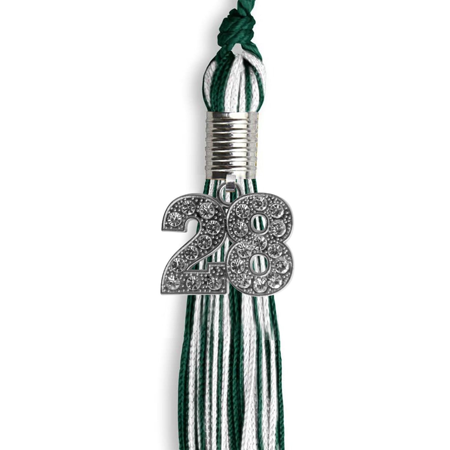 Hunter Green/White Mixed Color Graduation Tassel with Silver Bling Charm by Wholesale Grad Supply