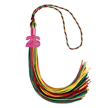 Kente Mixed Color Graduation Tassel with Pink Bling Charm by Wholesale Grad Supply
