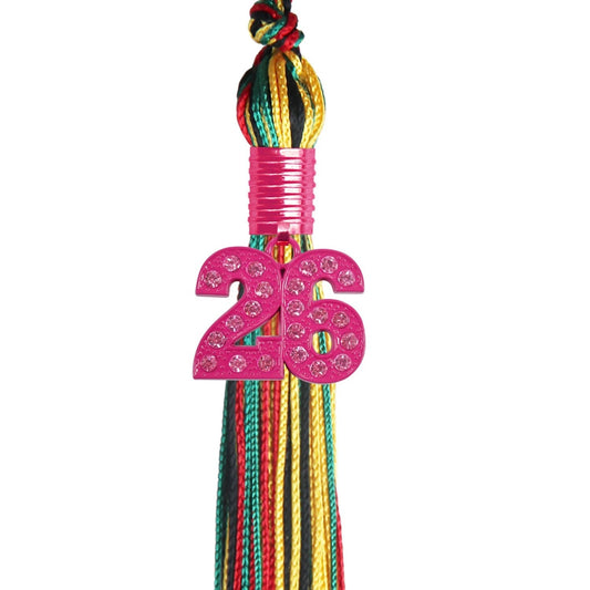 Kente Mixed Color Graduation Tassel with Pink Bling Charm by Wholesale Grad Supply