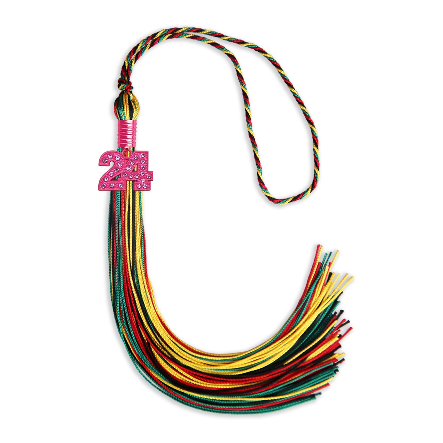 Kente Mixed Color Graduation Tassel with Pink Bling Charm by Wholesale Grad Supply