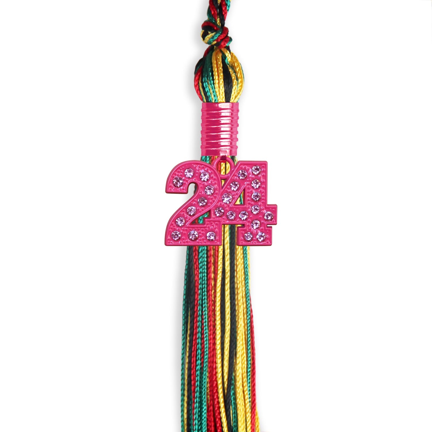 Kente Mixed Color Graduation Tassel with Pink Bling Charm by Wholesale Grad Supply