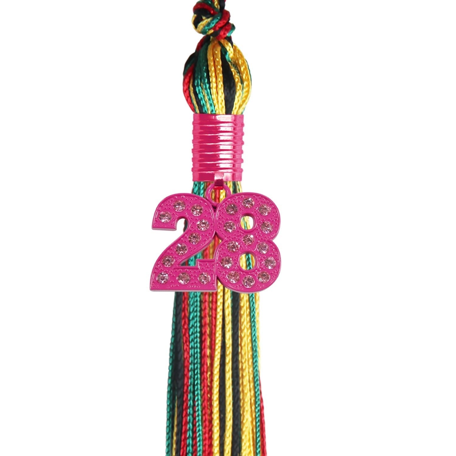 Kente Mixed Color Graduation Tassel with Pink Bling Charm by Wholesale Grad Supply