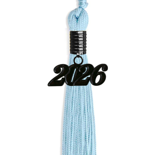Light Blue Graduation Tassel with Black Bling Charm by Wholesale Grad Supply