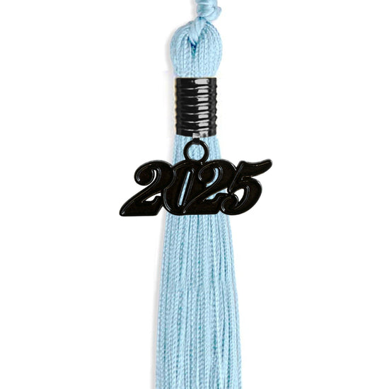 Light Blue Graduation Tassel with Black Bling Charm by Wholesale Grad Supply
