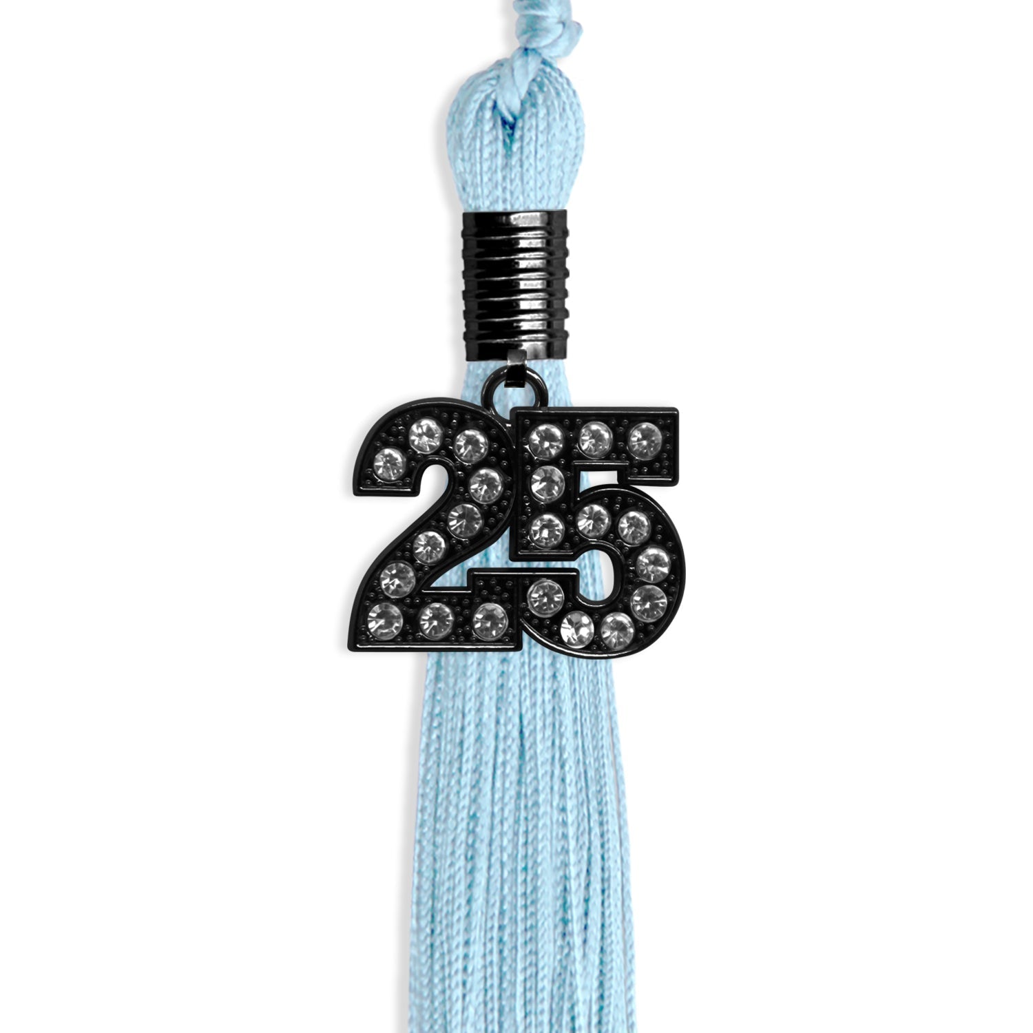 Light Blue Graduation Tassel with Black Bling Charm by Wholesale Grad Supply