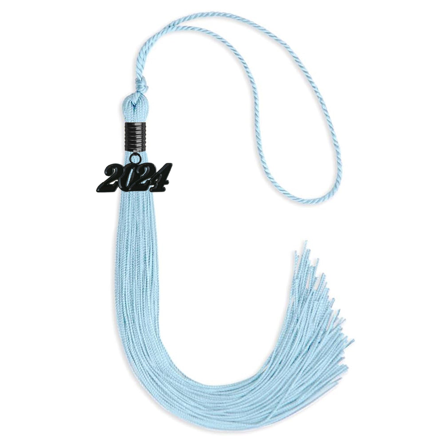 Light Blue Graduation Tassel with Black Bling Charm by Wholesale Grad Supply