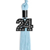 Light Blue Graduation Tassel with Black Bling Charm by Wholesale Grad Supply