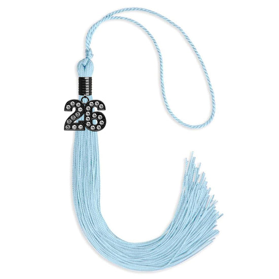Light Blue Graduation Tassel with Black Bling Charm by Wholesale Grad Supply
