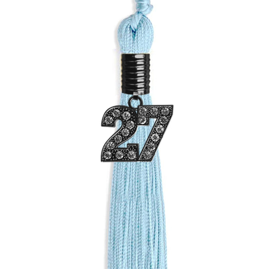 Light Blue Graduation Tassel with Black Bling Charm by Wholesale Grad Supply