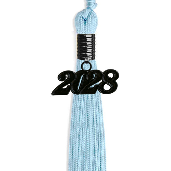 Light Blue Graduation Tassel with Black Bling Charm by Wholesale Grad Supply