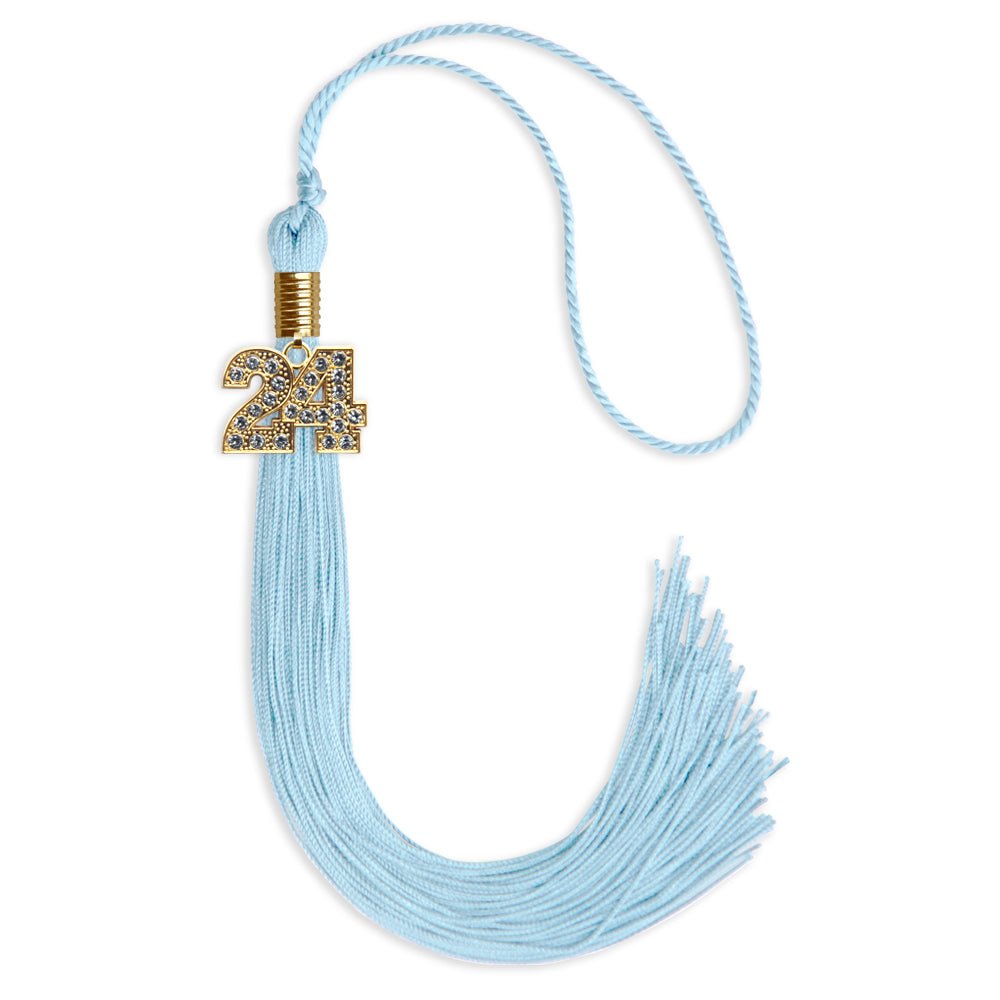 Light Blue Graduation Tassel with Gold Bling Charm by Wholesale Grad Supply
