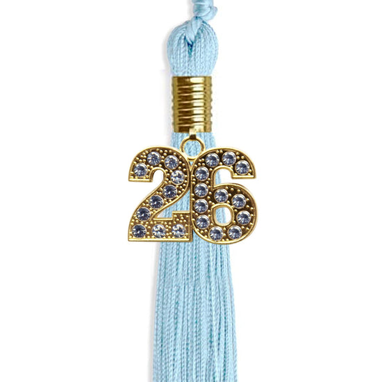 Light Blue Graduation Tassel with Gold Bling Charm by Wholesale Grad Supply