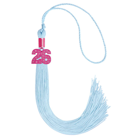 Light Blue Graduation Tassel with Pink Bling Charm by Wholesale Grad Supply