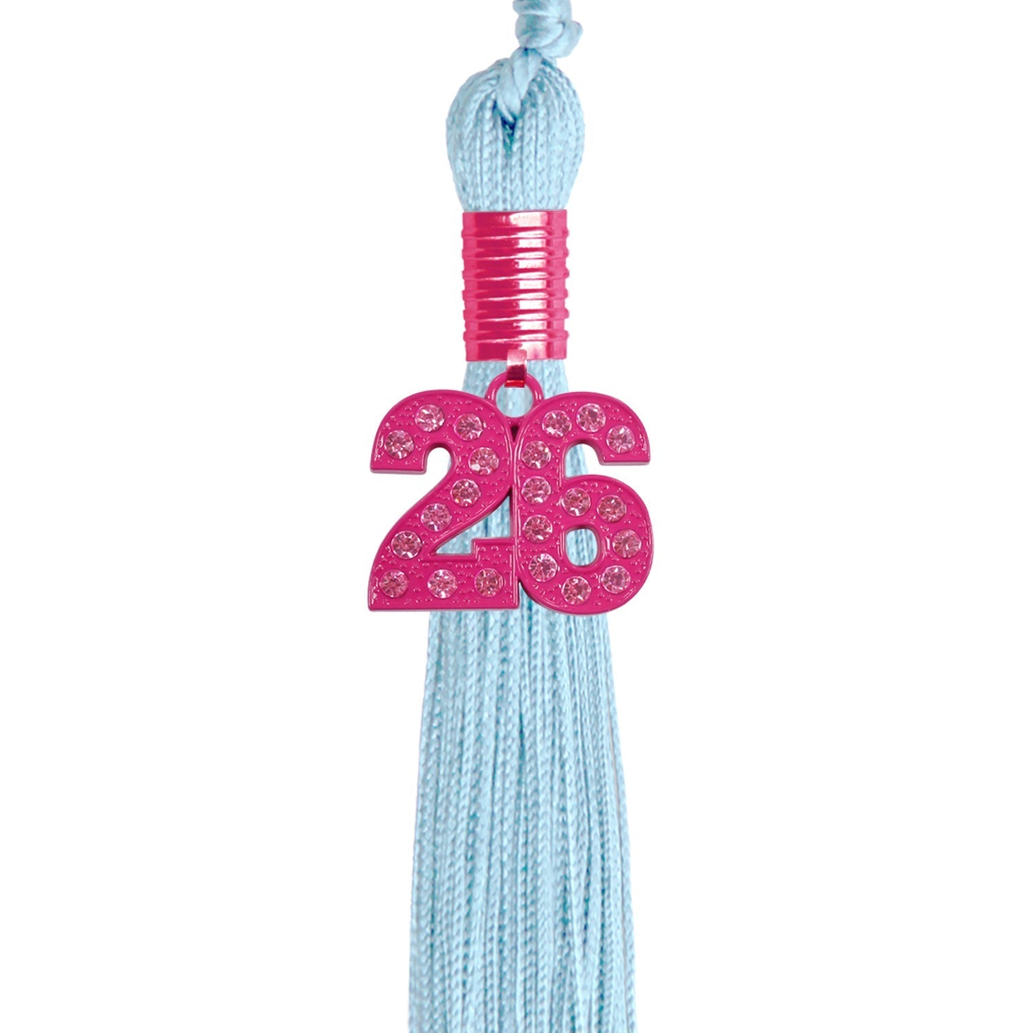Light Blue Graduation Tassel with Pink Bling Charm by Wholesale Grad Supply