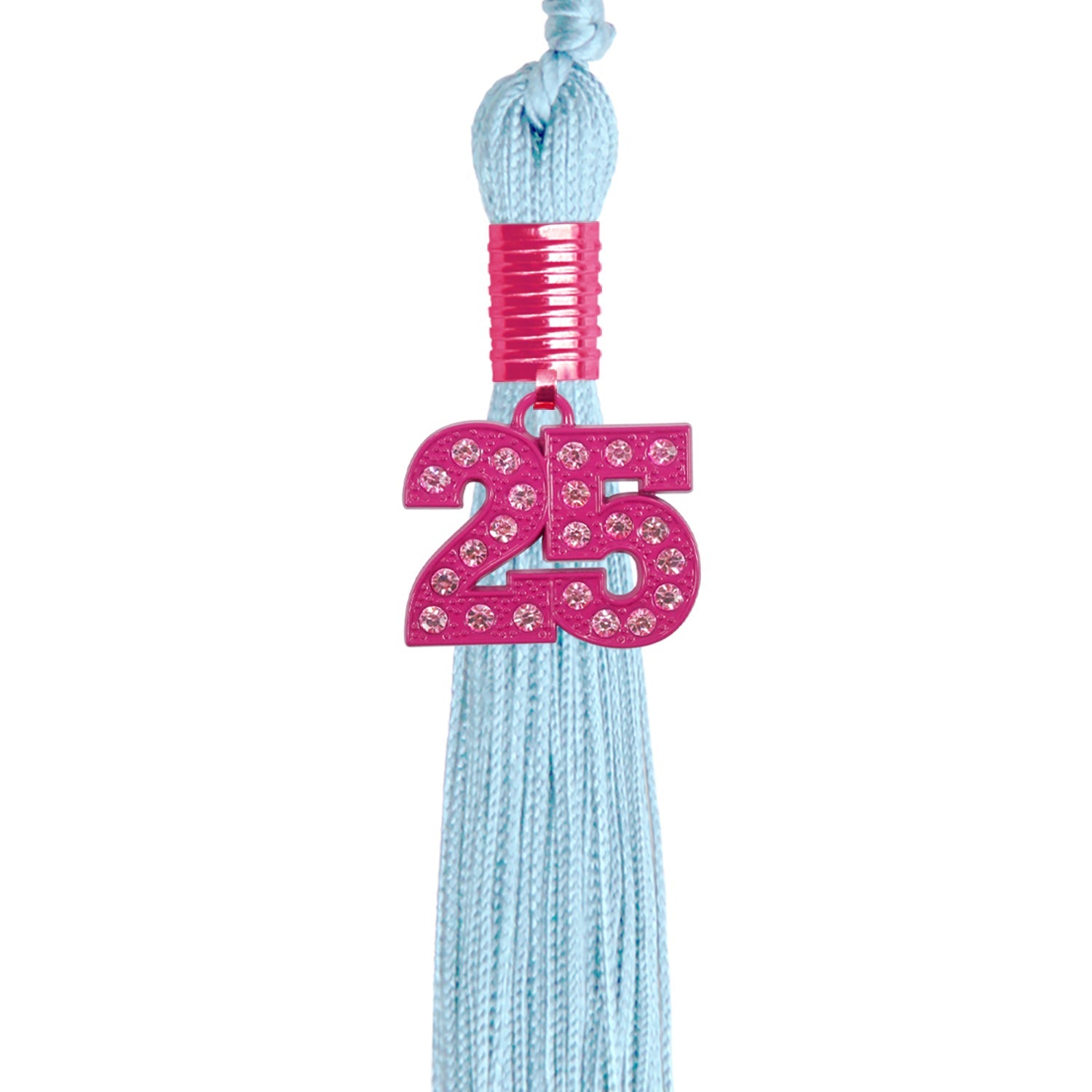 Light Blue Graduation Tassel with Pink Bling Charm by Wholesale Grad Supply