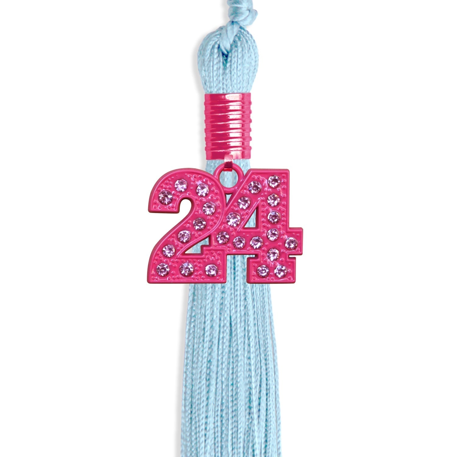 Light Blue Graduation Tassel with Pink Bling Charm by Wholesale Grad Supply