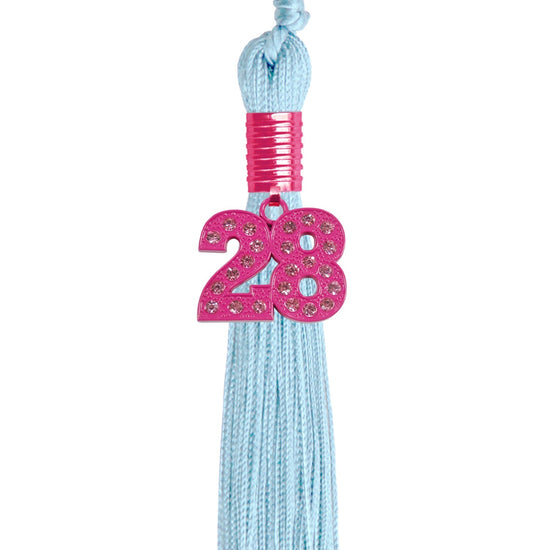 Light Blue Graduation Tassel with Pink Bling Charm by Wholesale Grad Supply
