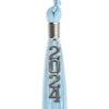 Light Blue Graduation Tassel with Silver Stacked Date Drop by Wholesale Grad Supply