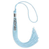 Light Blue Graduation Tassel with Silver Stacked Date Drop by Wholesale Grad Supply