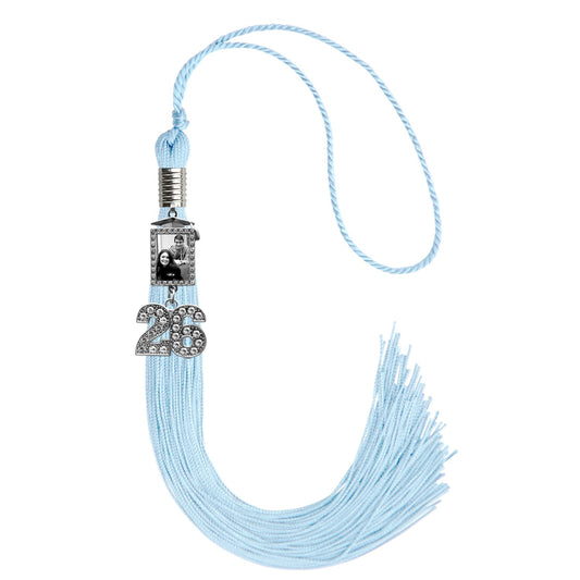Light Blue Tassel with Photo Frame Charm and Bling Charm by Wholesale Grad Supply