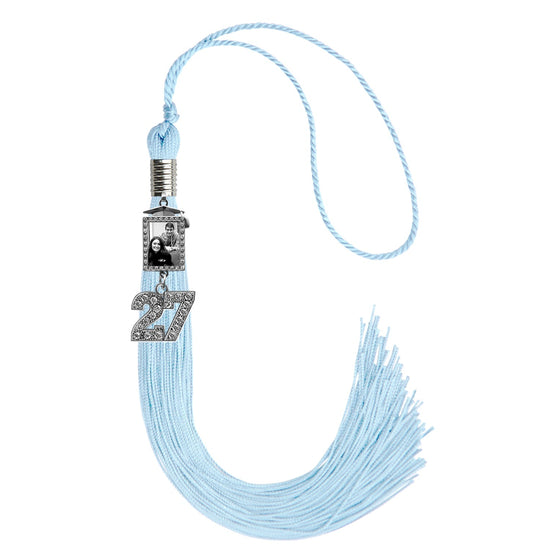 Light Blue Tassel with Photo Frame Charm and Bling Charm by Wholesale Grad Supply