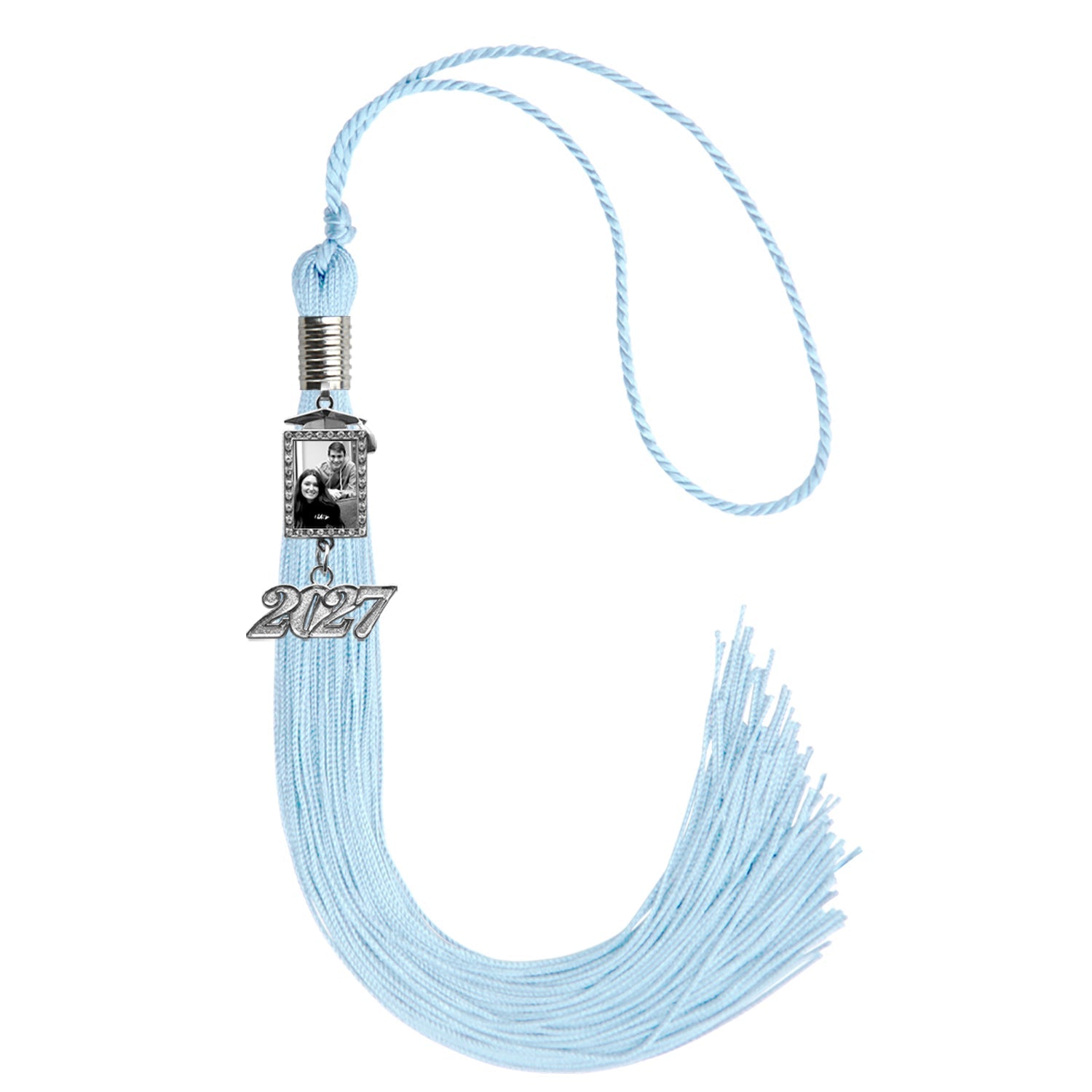 Light Blue Tassel with Photo Frame Charm and Year Date Drop by Wholesale Grad Supply
