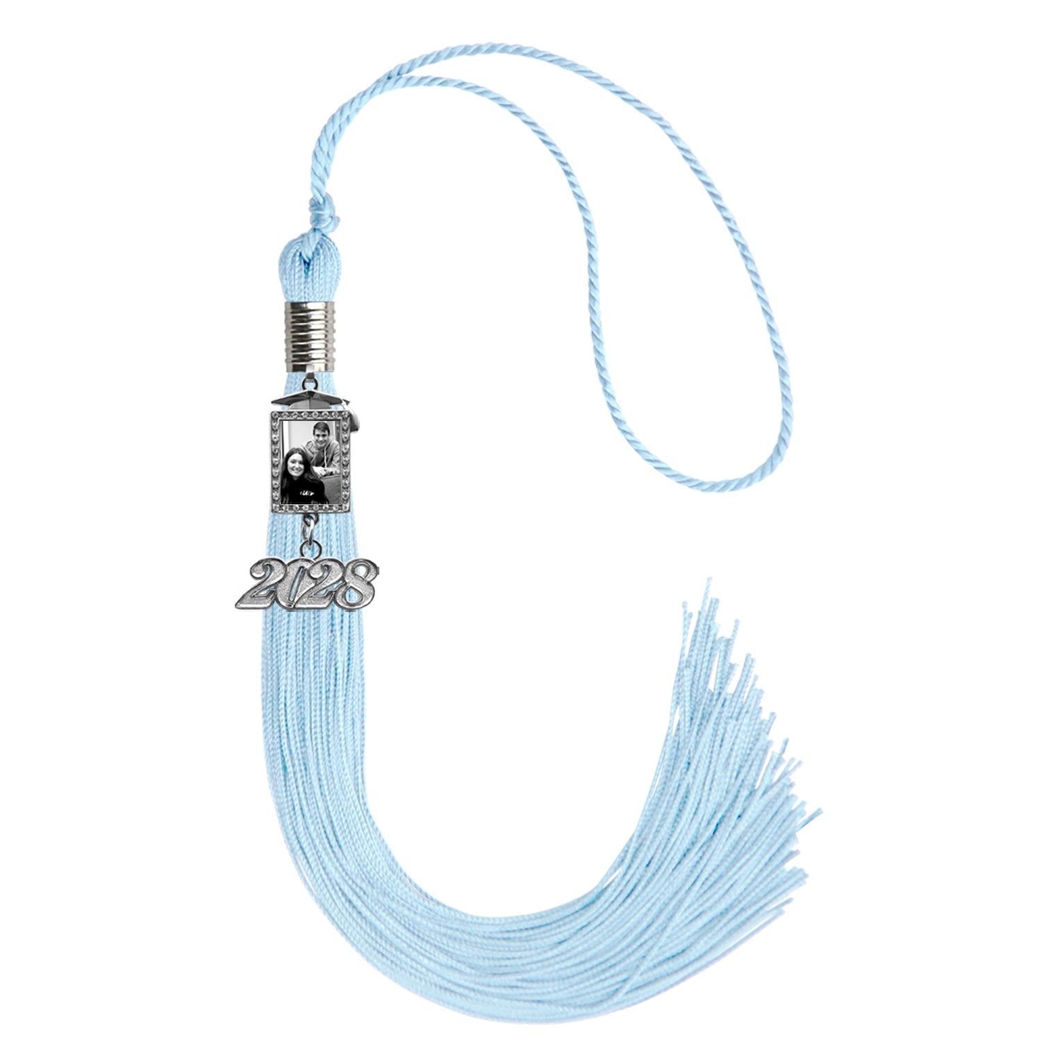 Light Blue Tassel with Photo Frame Charm and Year Date Drop by Wholesale Grad Supply