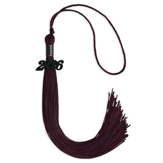 Maroon Graduation Tassel with Black Bling Charm by Wholesale Grad Supply