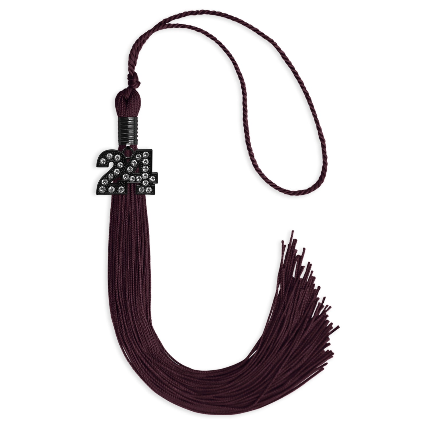 Maroon Graduation Tassel with Black Bling Charm by Wholesale Grad Supply