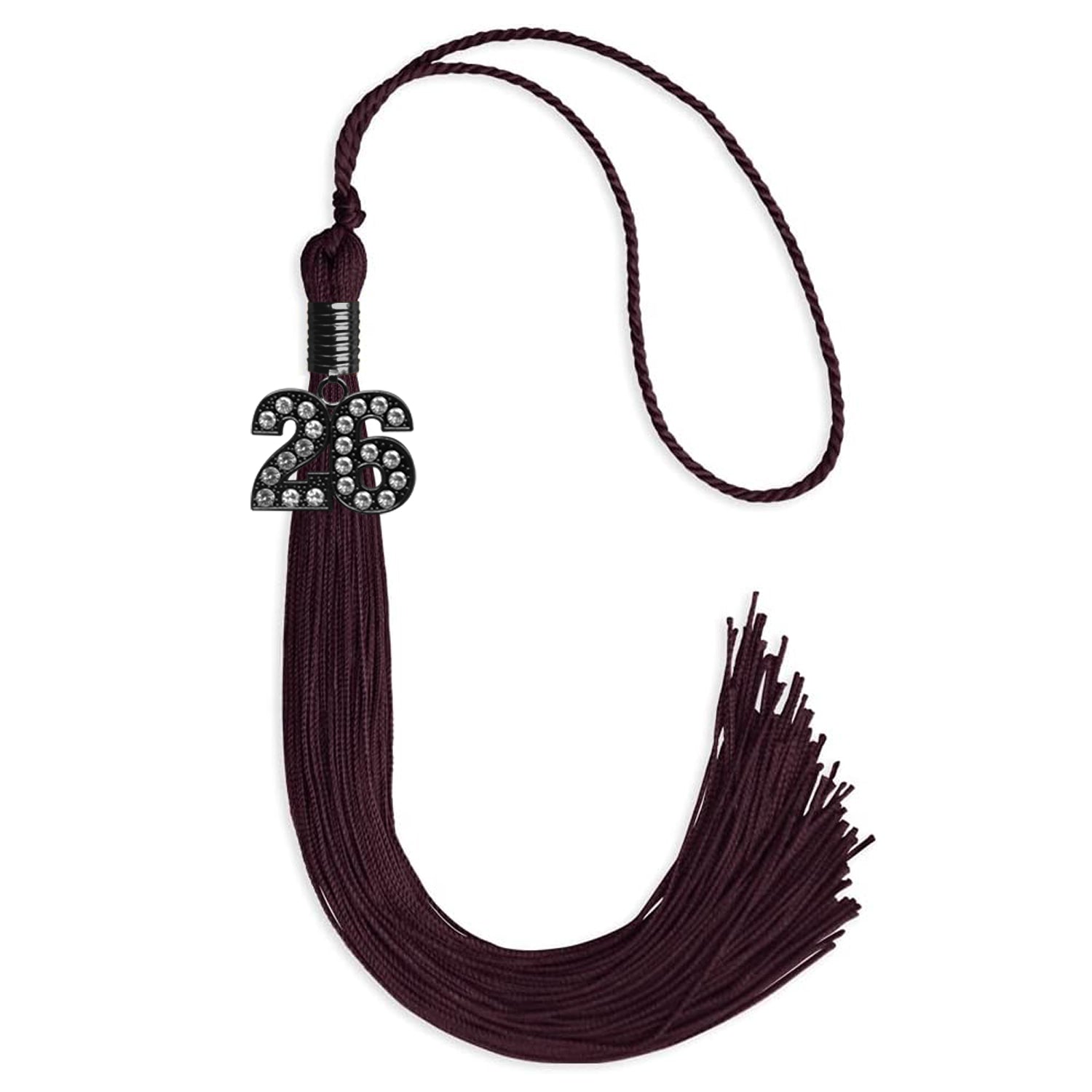 Maroon Graduation Tassel with Black Bling Charm by Wholesale Grad Supply