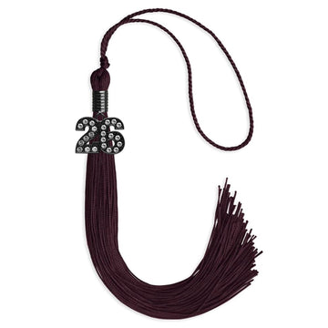 Maroon Graduation Tassel with Black Bling Charm by Wholesale Grad Supply