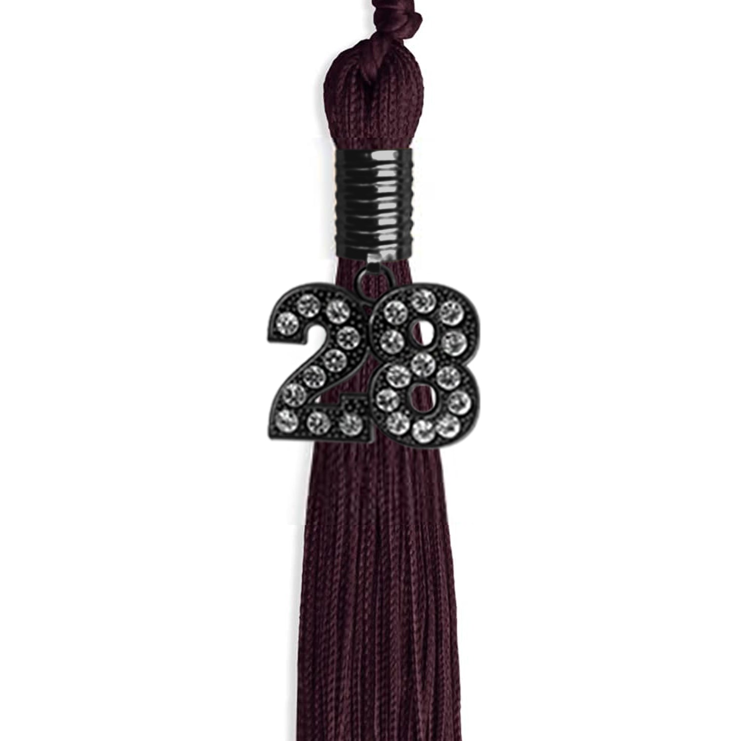 Maroon Graduation Tassel with Black Bling Charm by Wholesale Grad Supply