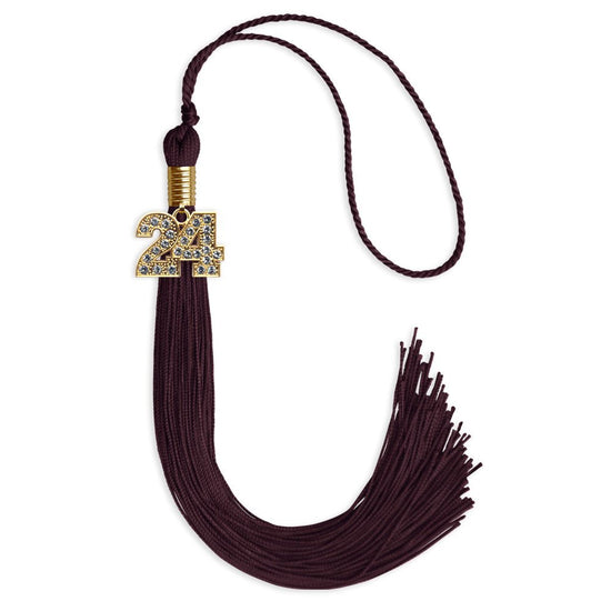 Maroon Graduation Tassel with Gold Bling Charm by Wholesale Grad Supply